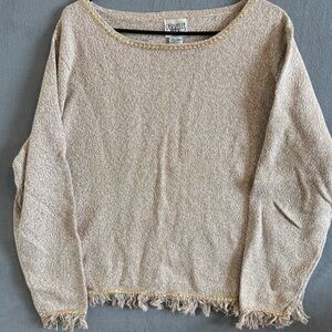 Women’s Comfort Sweater with Frayed Hems and Embellishment
